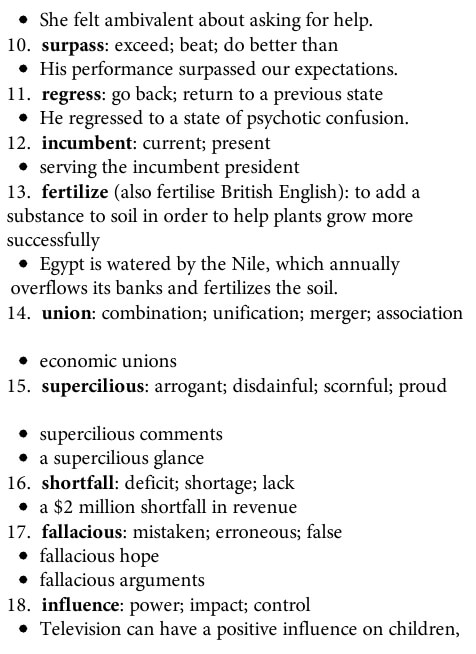 لغت آیلتس لیست کامل